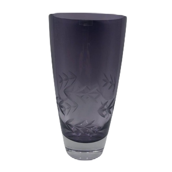 Tarnow Poland Purple Floral Etched Glass Vase Weight Bottom - Picture 1 of 12